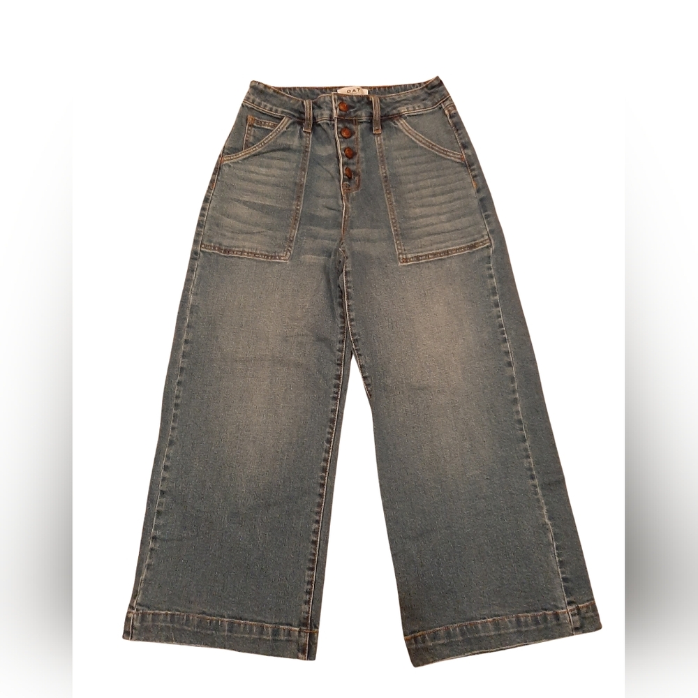 Oat NY High Waisted Blue Flare Jeans with Gradient Effect